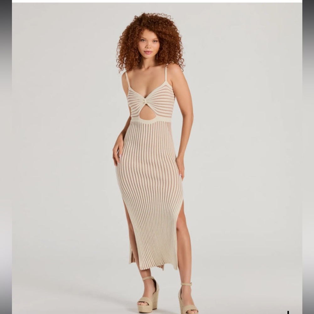 Windsor Leaving An Impression Striped Ribbed Knit Midi Dress